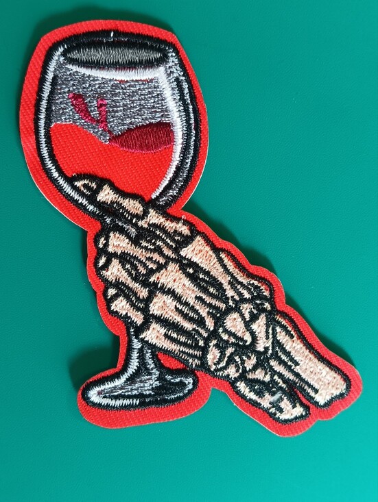 Accessories - Skeleton Hand Wine Glass Embroidered Iron On Patch, Blood, Horror, Goth, Vampire